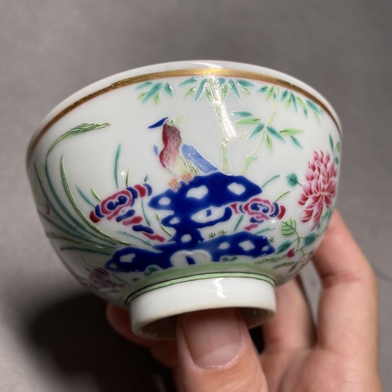 清光绪 粉彩洞石花鸟纹茶圆 - 图7