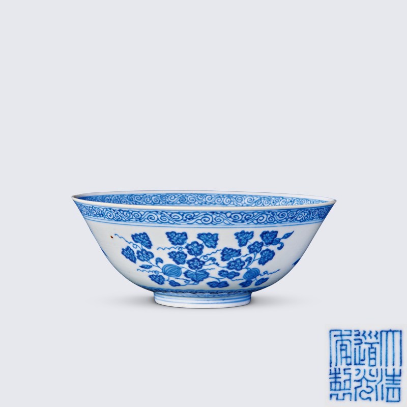 清道光 青花三多纹碗 - 图1