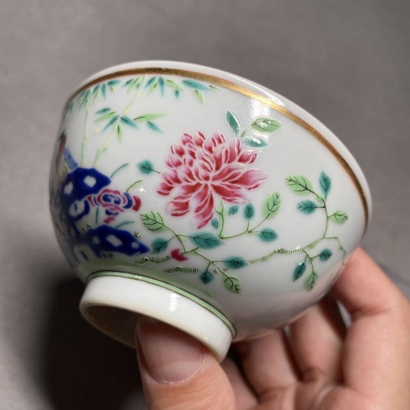 清光绪 粉彩洞石花鸟纹茶圆 - 图8