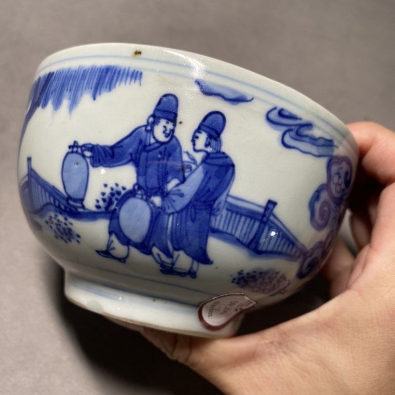 明嘉靖 青花夜读春秋图孔明碗 - 图11