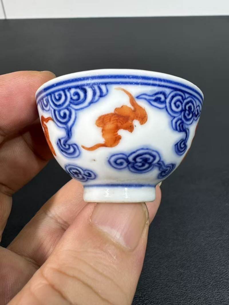 清光绪 青花矾红洪福齐天纹杯3只 - 图4