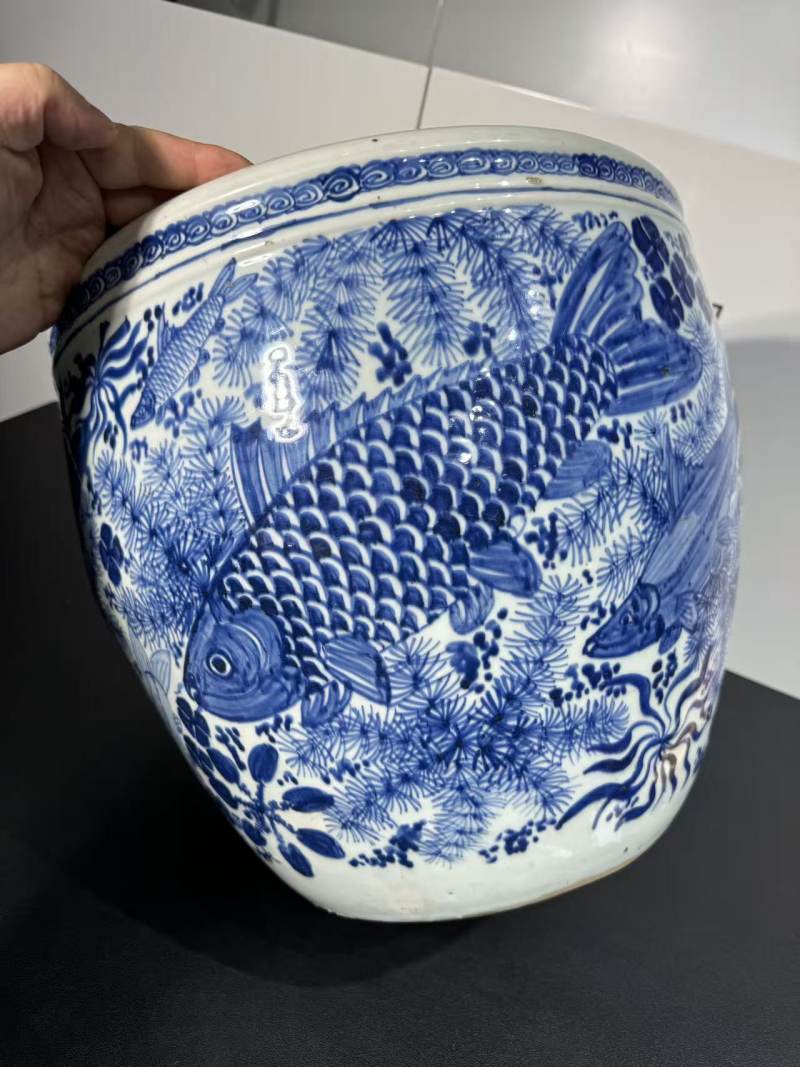清康熙 青花鱼藻纹大缸 - 图6