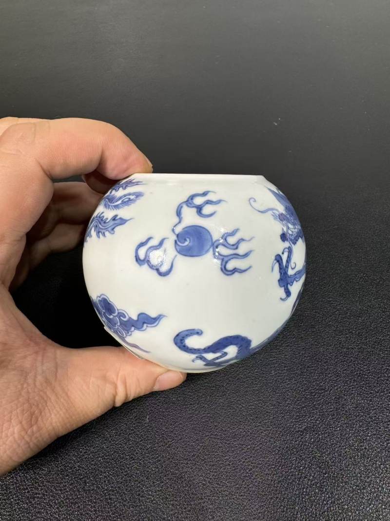 清康熙 青花龙凤纹水盂 - 图3