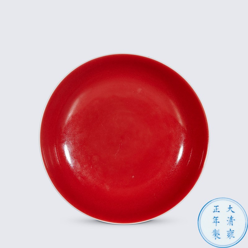 清雍正 霁红釉盘 - 图1