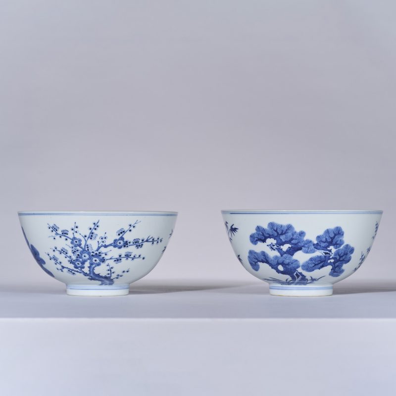 清光绪 青花松竹梅纹碗一对 - 图3