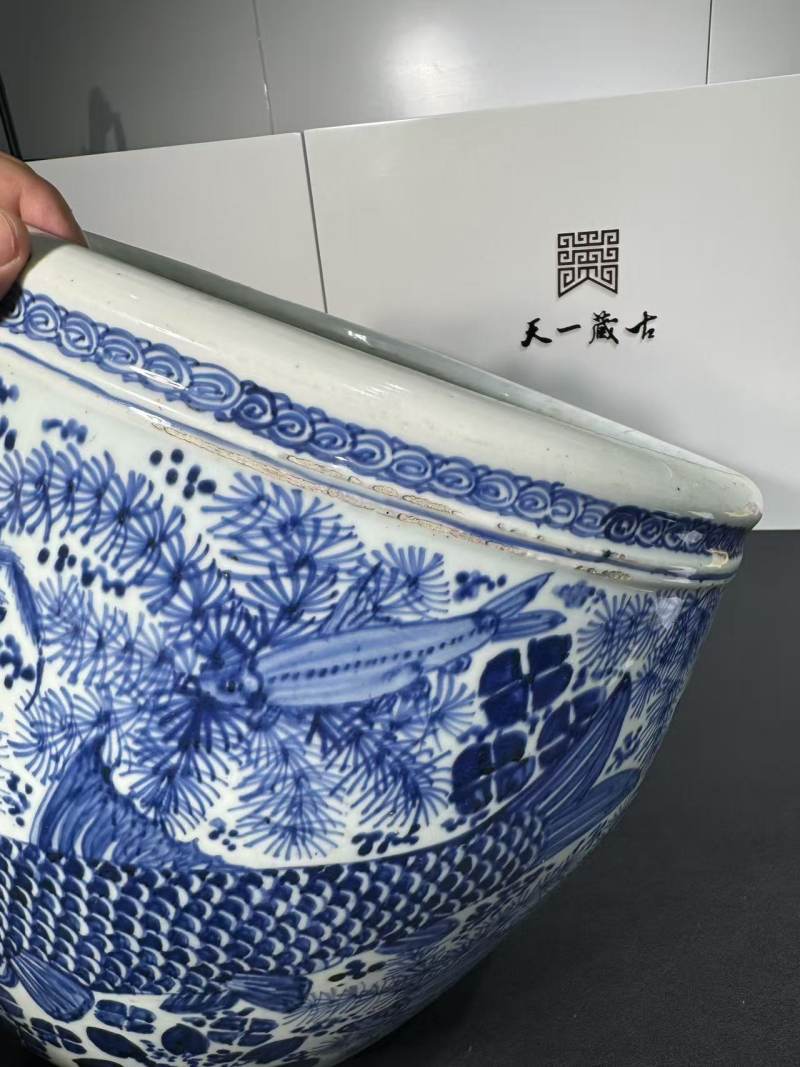 清康熙 青花鱼藻纹大缸 - 图7