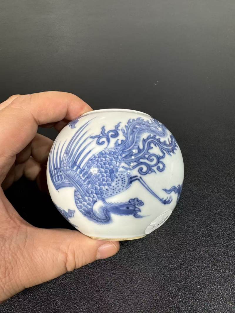 清康熙 青花龙凤纹水盂 - 图4