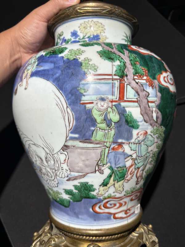 明末清初 青花五彩洗象图罐 - 图13