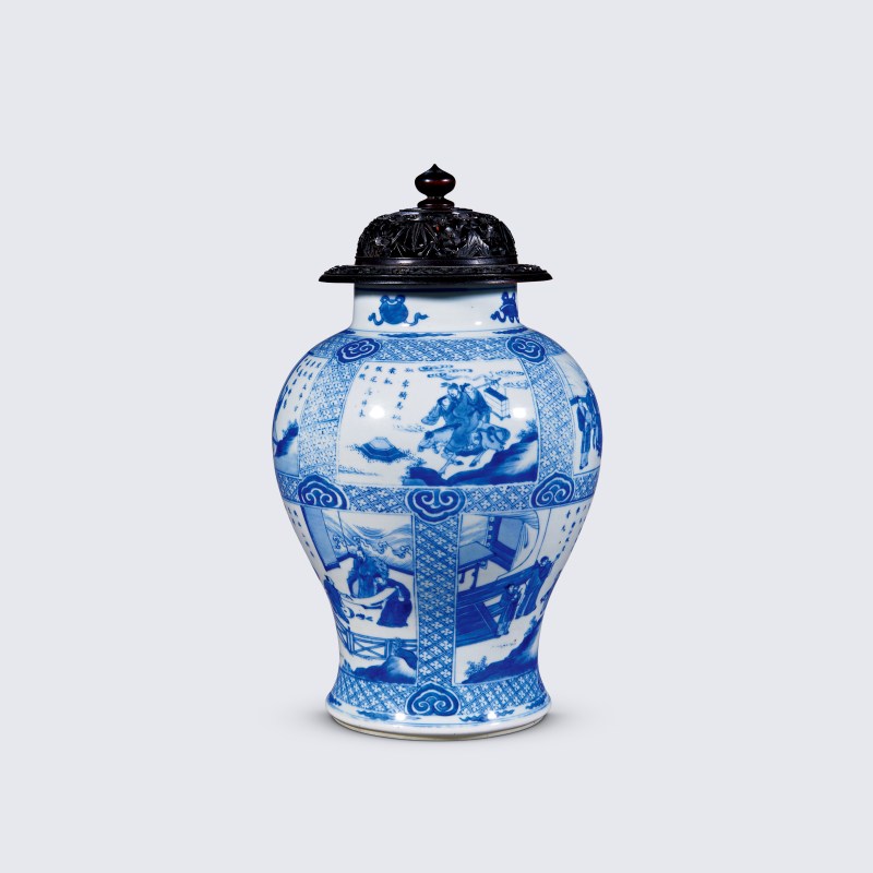 清康熙 青花饮中八仙图将军罐 - 图1