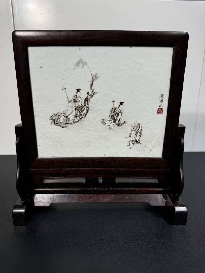 清道光 墨彩海上仙聚纹插屏 - 图2