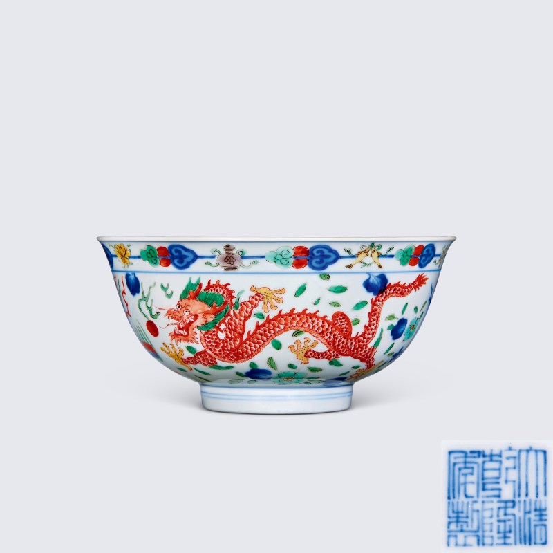 清乾隆 五彩龙凤纹碗 - 图1
