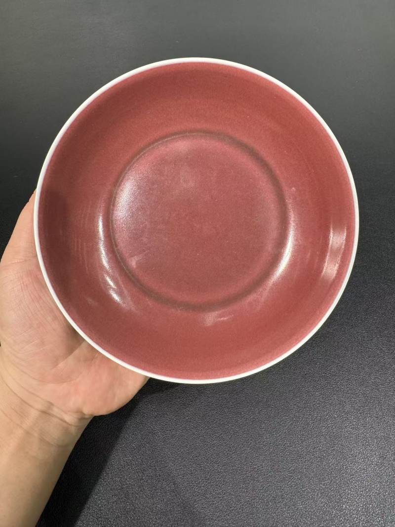 清康熙 仿永乐红釉盘 - 图2