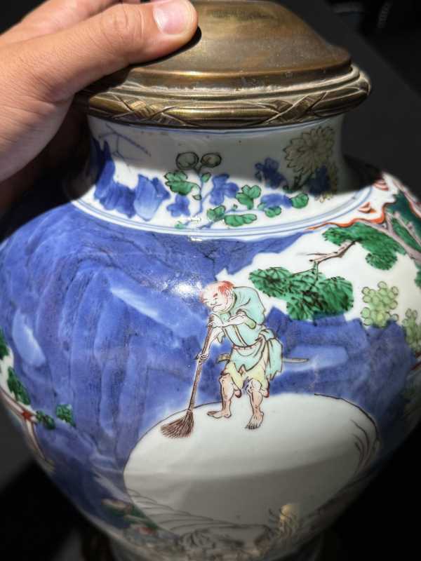 明末清初 青花五彩洗象图罐 - 图14