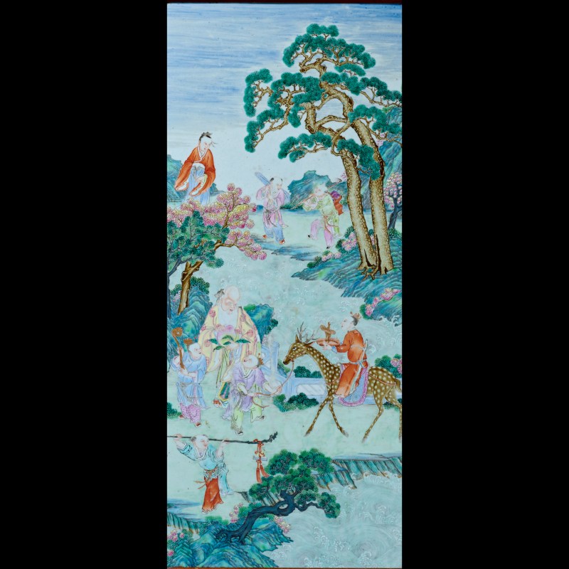 清乾隆 粉彩群仙祝寿图瓷板 - 图1