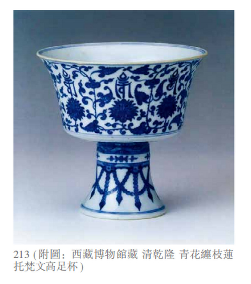 清乾隆 青花缠枝莲托梵文高足杯 - 图3