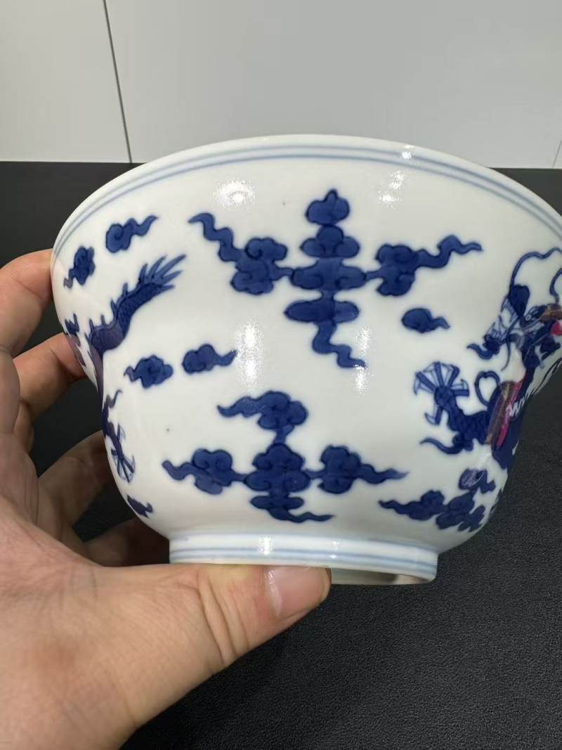 清道光 青花云龙纹折腰碗 - 图3