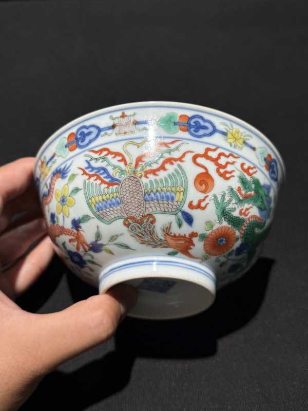 清道光 青花五彩龙凤纹碗 - 图6