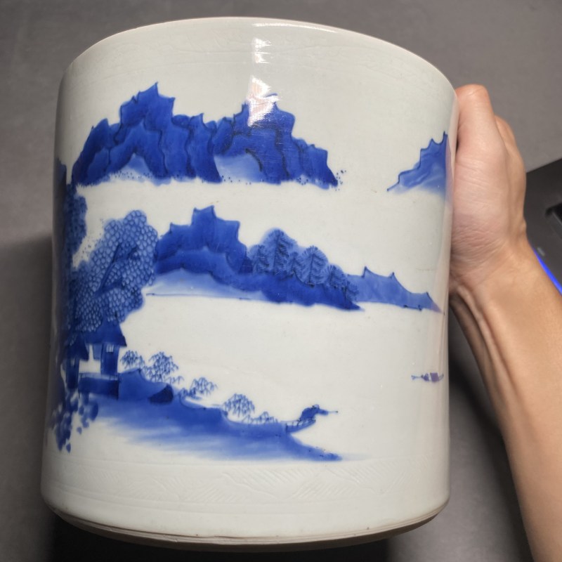 明崇祯 青花山水人物图笔海 - 图8