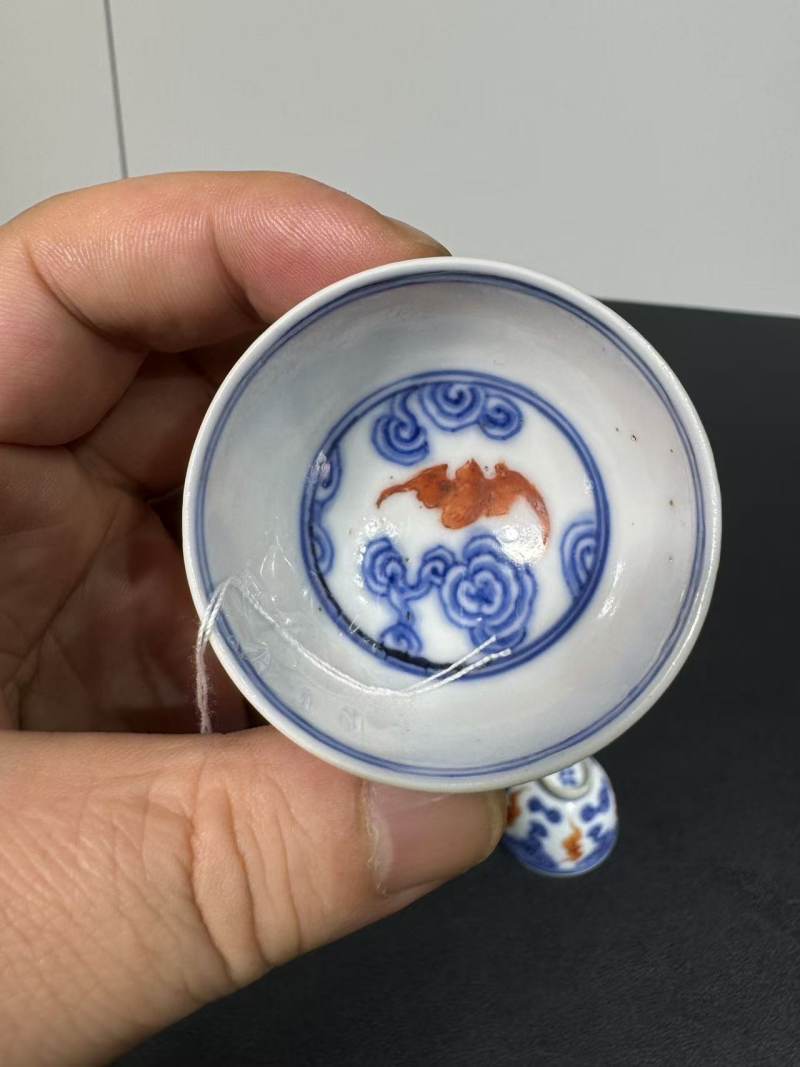 清光绪 青花矾红洪福齐天纹杯3只 - 图8