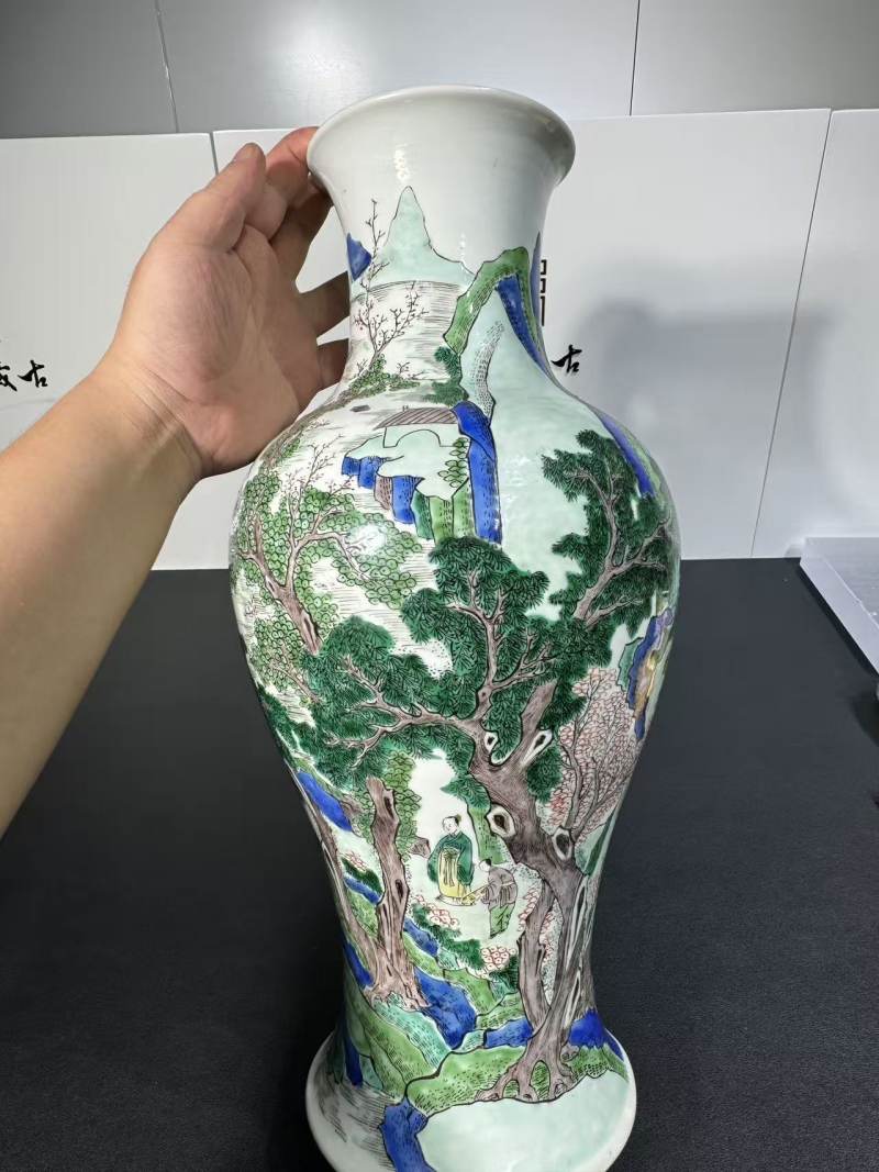 清康熙 五彩云林访贤图观音瓶 - 图2
