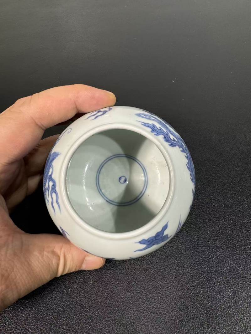 清康熙 青花龙凤纹水盂 - 图7