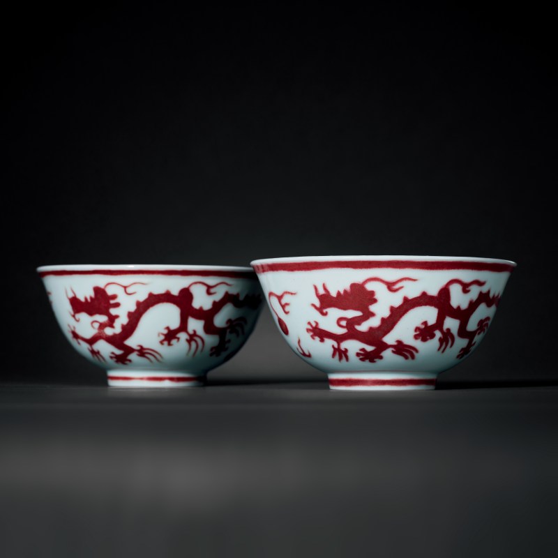 清康熙 釉里红龙纹碗一对 - 图4