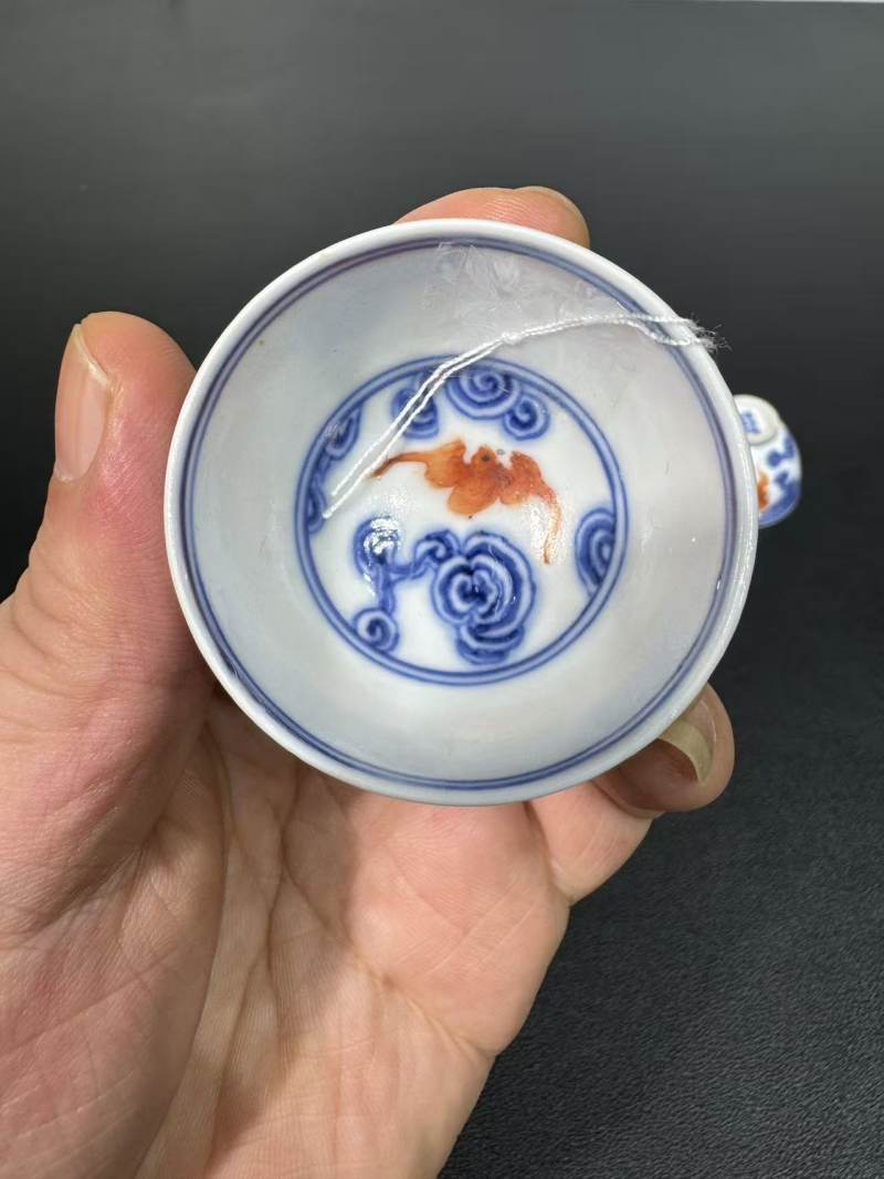 清光绪 青花矾红洪福齐天纹杯3只 - 图9