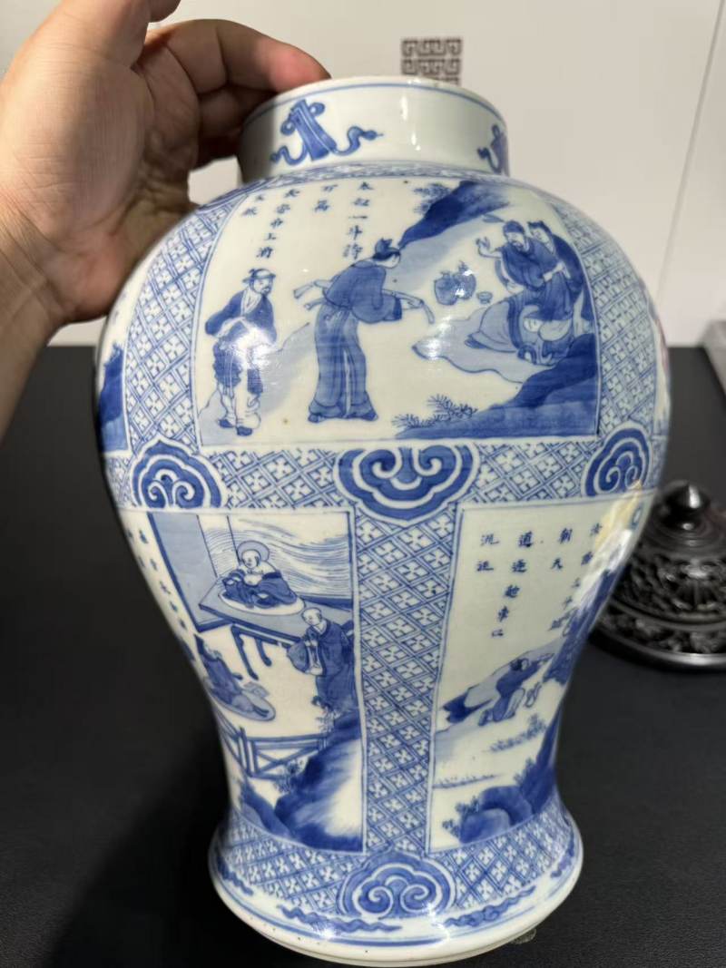 清康熙 青花饮中八仙图将军罐 - 图3
