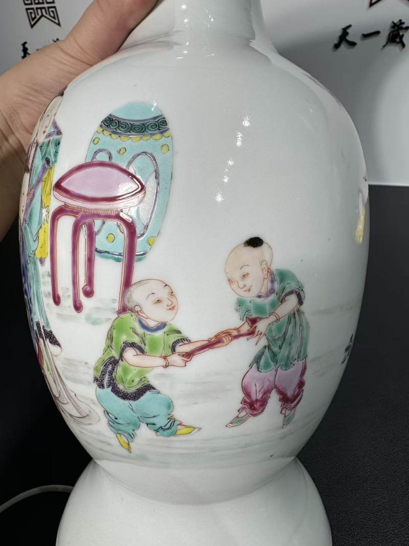 清雍正 粉彩教子图撇口尊 - 图5