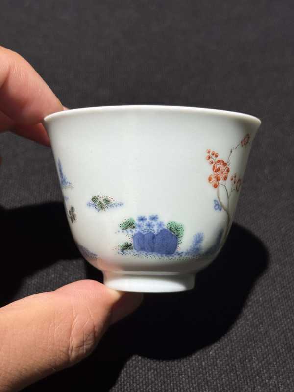 清嘉庆 青花五彩二月杏花花神杯 - 图8