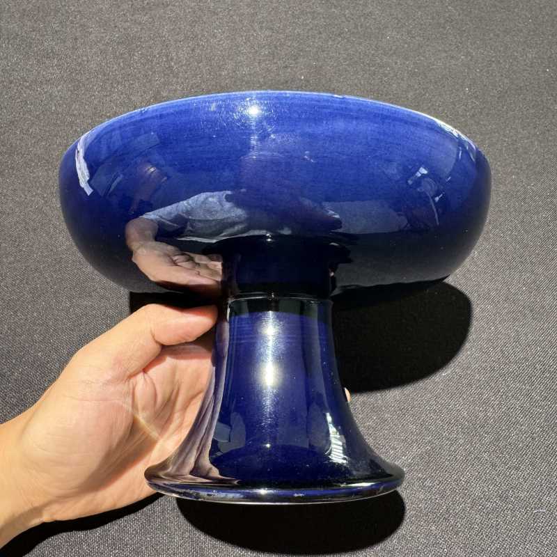 清康熙 茄皮紫釉高足盘 - 图2