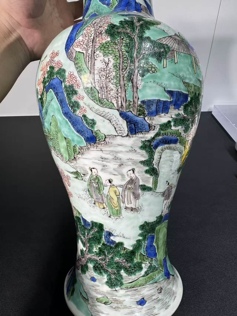 清康熙 五彩云林访贤图观音瓶 - 图4