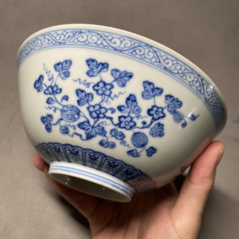 清道光 青花折枝三多纹碗 - 图8