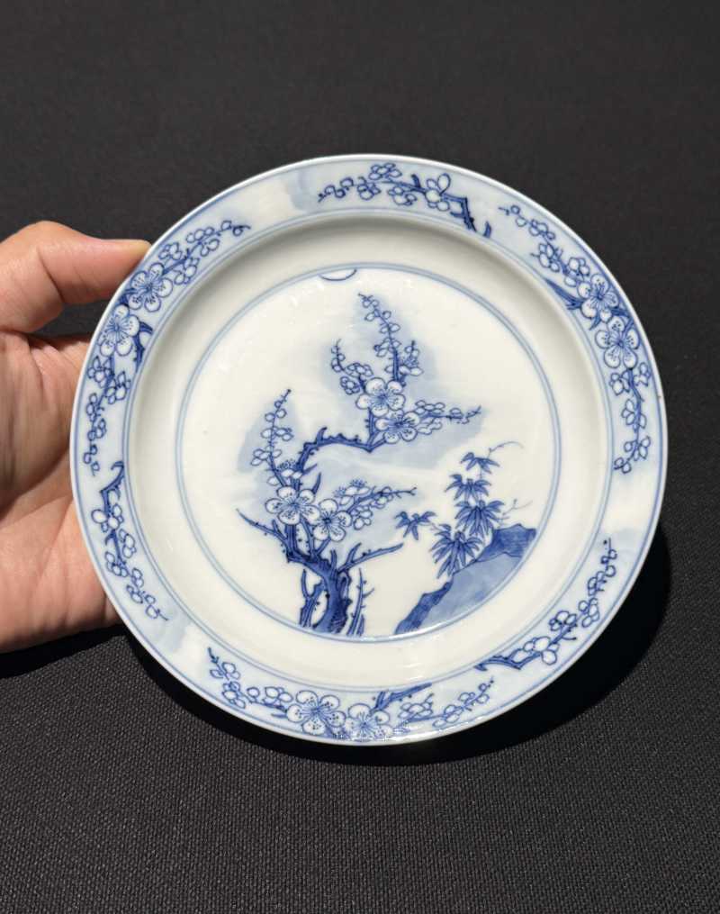 清康熙 青花月下双清图盘 - 图4