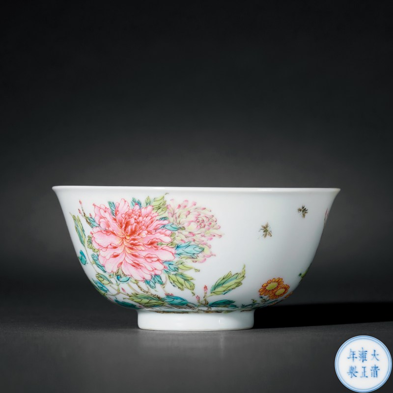 清雍正 粉彩牡丹蜜蜂纹小碗 - 图1