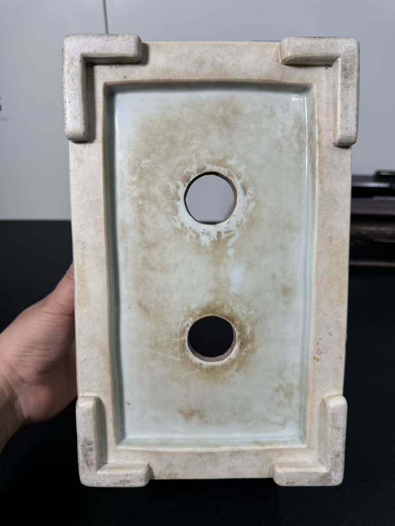 清康熙 矾红海水江涯模印绿龙纹长方花盆 - 图13