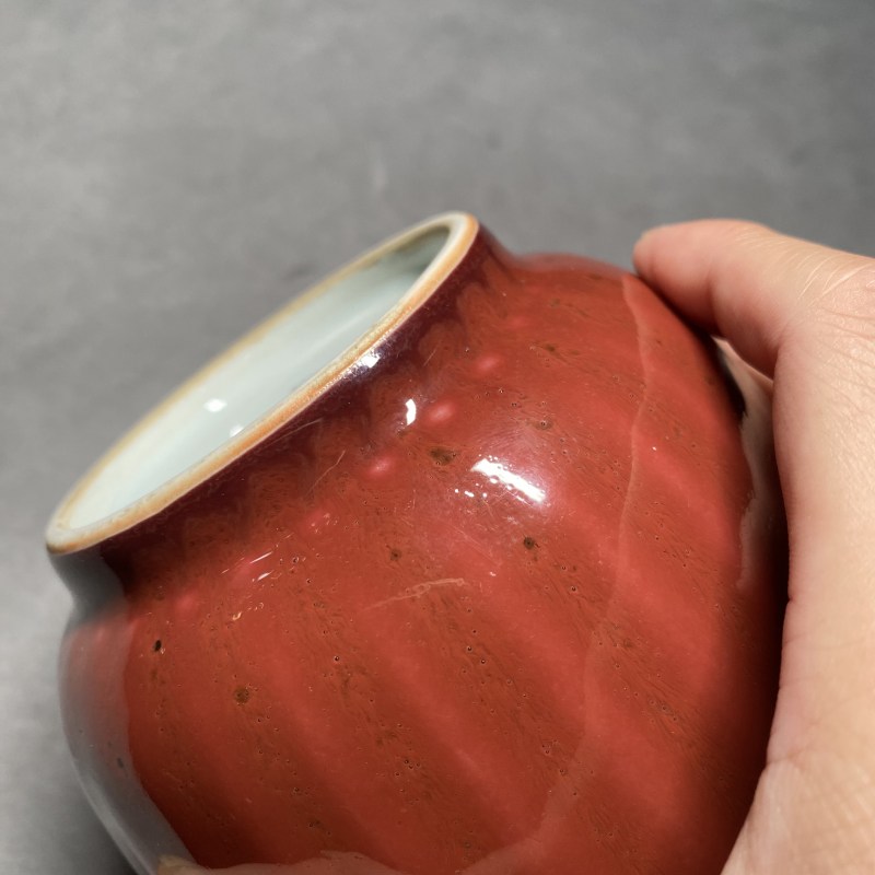 清雍正 霁红釉菊瓣纹小花盆 - 图13