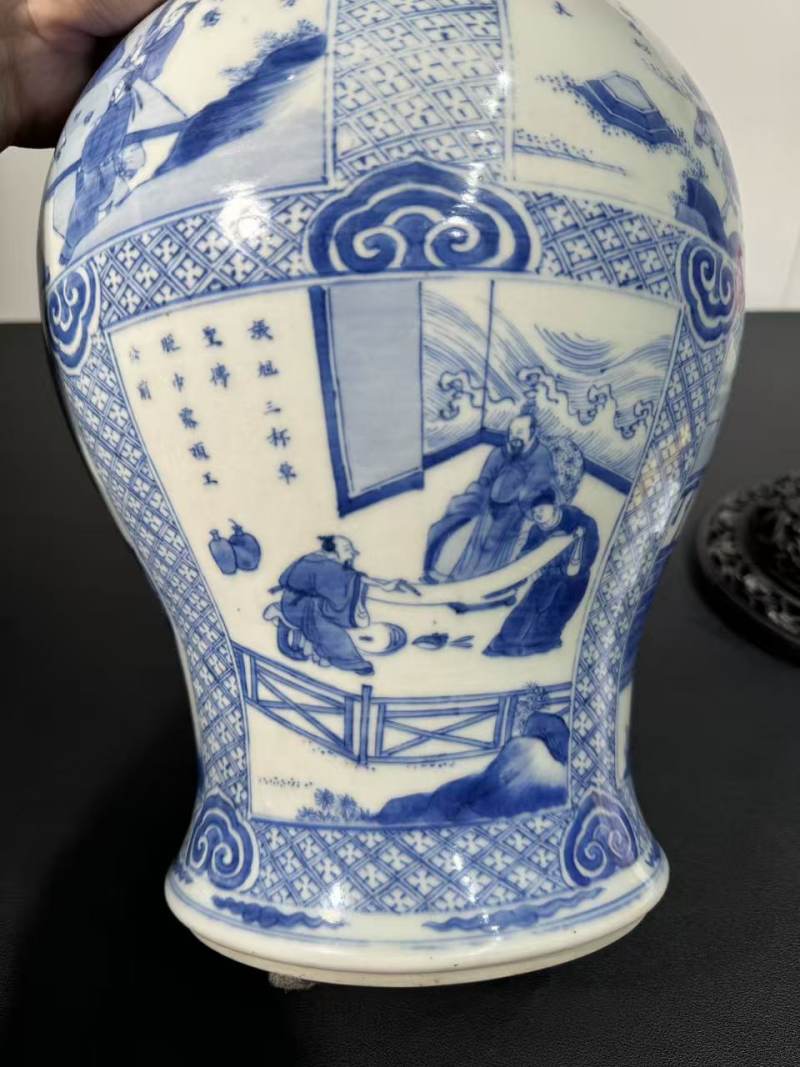 清康熙 青花饮中八仙图将军罐 - 图5