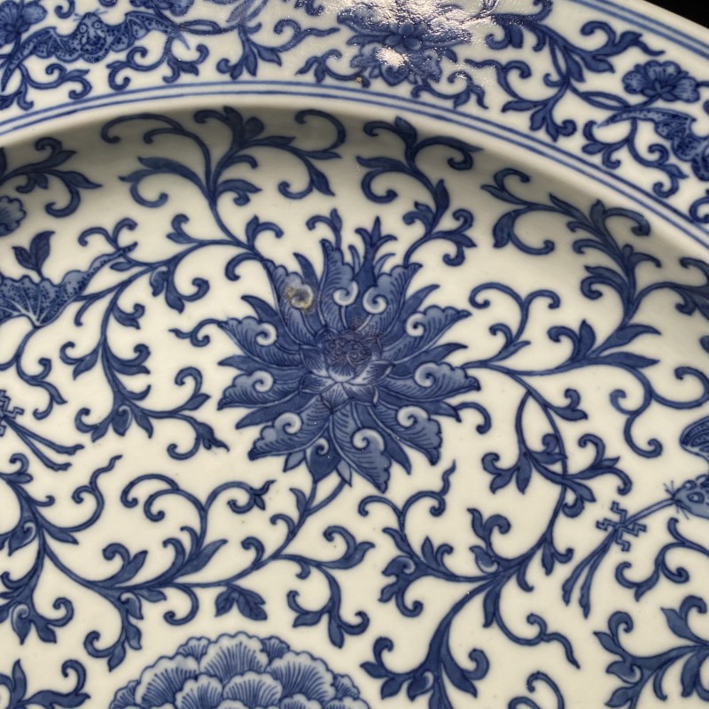 清道光 青花福寿连连纹折沿盘 - 图6