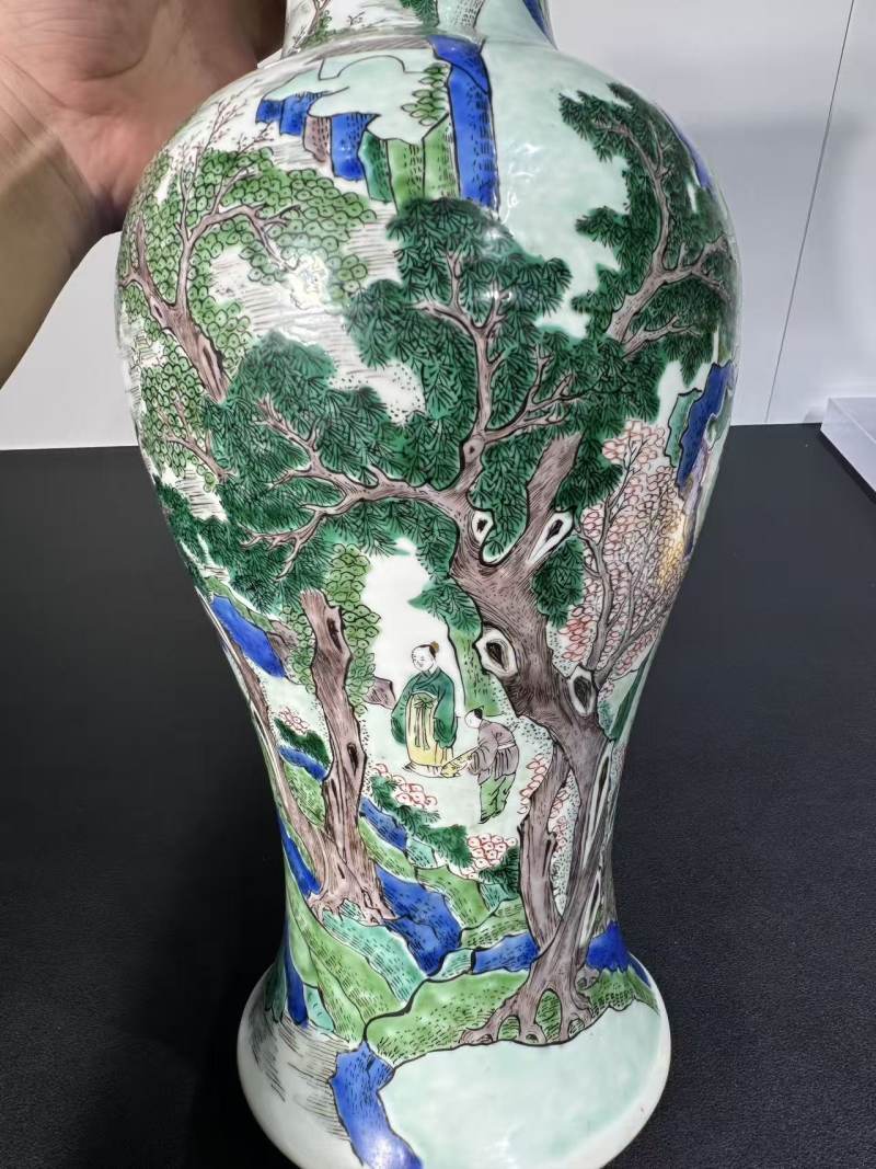 清康熙 五彩云林访贤图观音瓶 - 图5