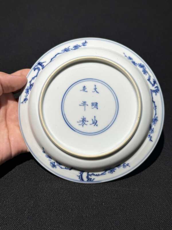 清康熙 青花月下双清图盘 - 图5