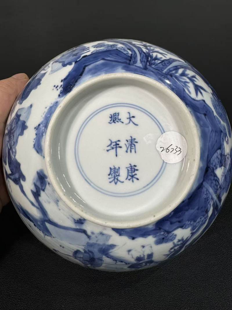 清康熙 青花春山聚贤图敦式碗 - 图9