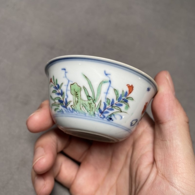 清康熙 青花五彩鸡缸杯 - 图12