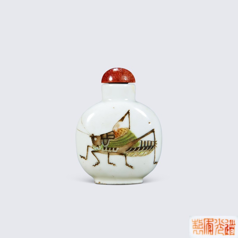 清道光 粉彩螽斯图鼻烟壶 - 图1