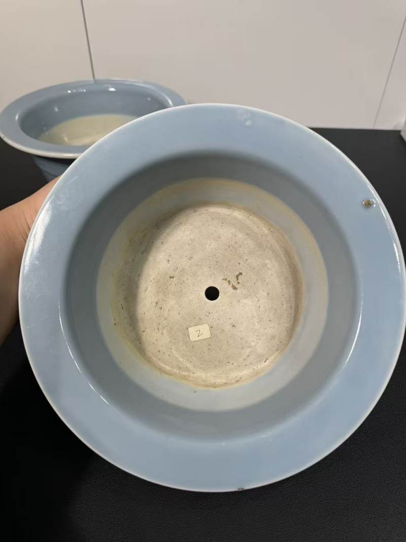 清康熙 天蓝釉弦纹花盆一对 - 图8