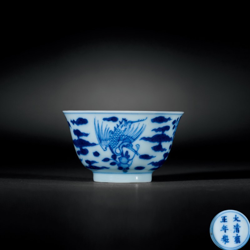 清雍正 青花云鹤纹杯 - 图1
