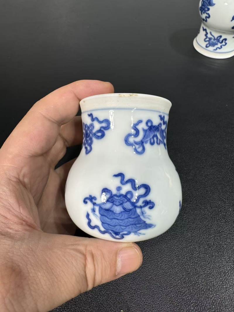清中期 青花八吉祥纹蛐蛐葫芦一对 - 图5