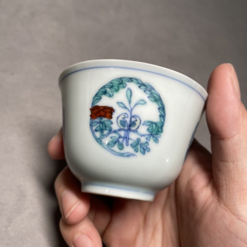 清康熙 仿成窑斗彩花鸟纹杯 - 图9