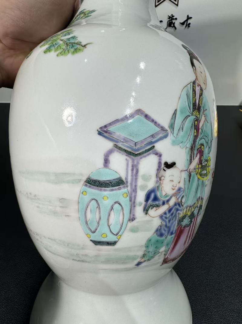 清雍正 粉彩教子图撇口尊 - 图9