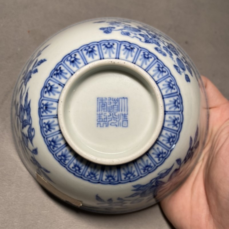 清道光 青花折枝三多纹碗 - 图11